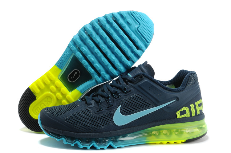 Nike Air Max 2013 Chaussures Hommes Bleu Foncé Vert Bleu